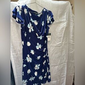 Lauren Ralph Lauren Blue and White Floral Midi Dress
